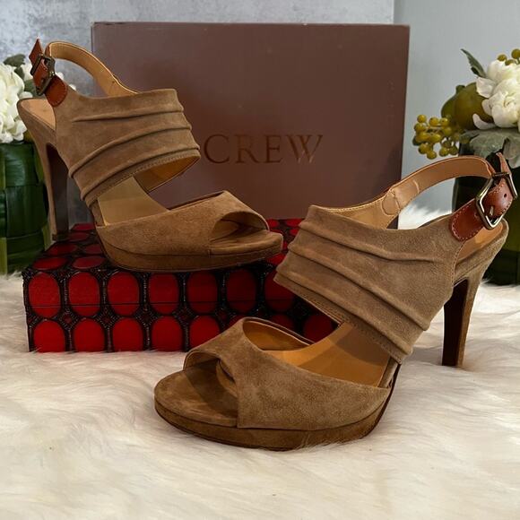 J. Crew Nicola Platform Suede Slingback Heels Toffee Sz 5.5 with box - Picture 16 of 16